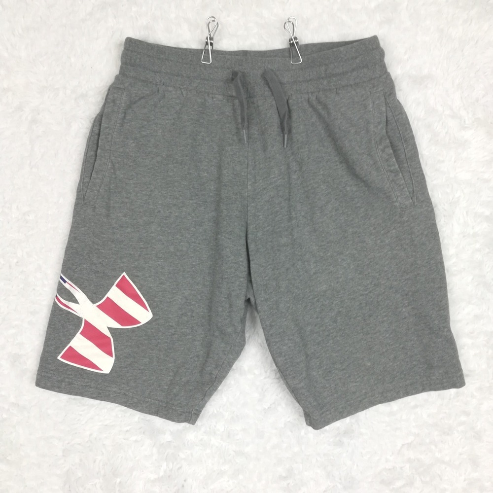 Under Armour Mens Shorts Freedom Rival Big Flag Logo Heather Gray Pull On M